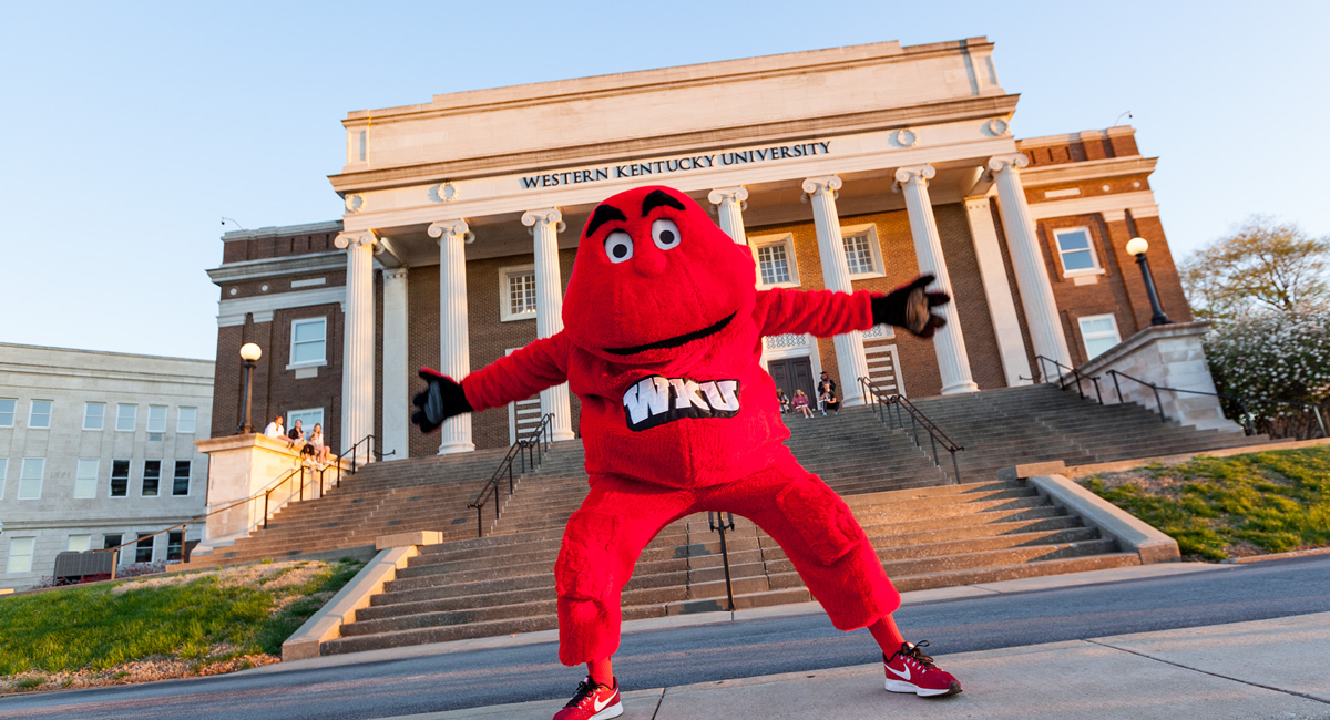 Big Red in front of Western Kentucky University's Van Meter Hall